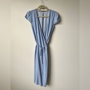 Brandy Melville Blue Floral Wrap Dress Short Sleeve Made in Italy